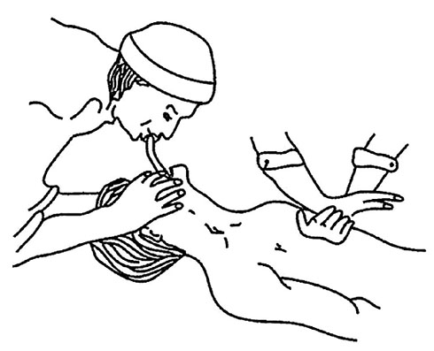 Одновременные действия двух спасающих, делающих непрямой массаж сердца и искусственное дыхание