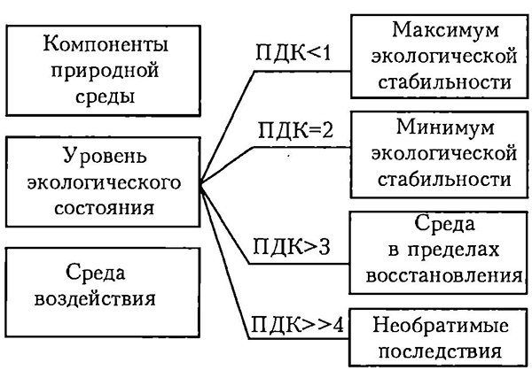 Уровень оценки экологического состояния природной среды по отношению к заданным ПДК