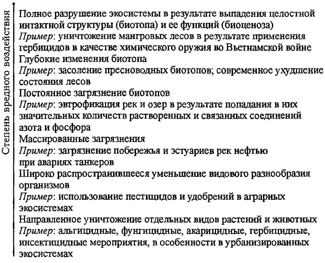 Схема возможных последствий воздействия химических продуктов на экосистему