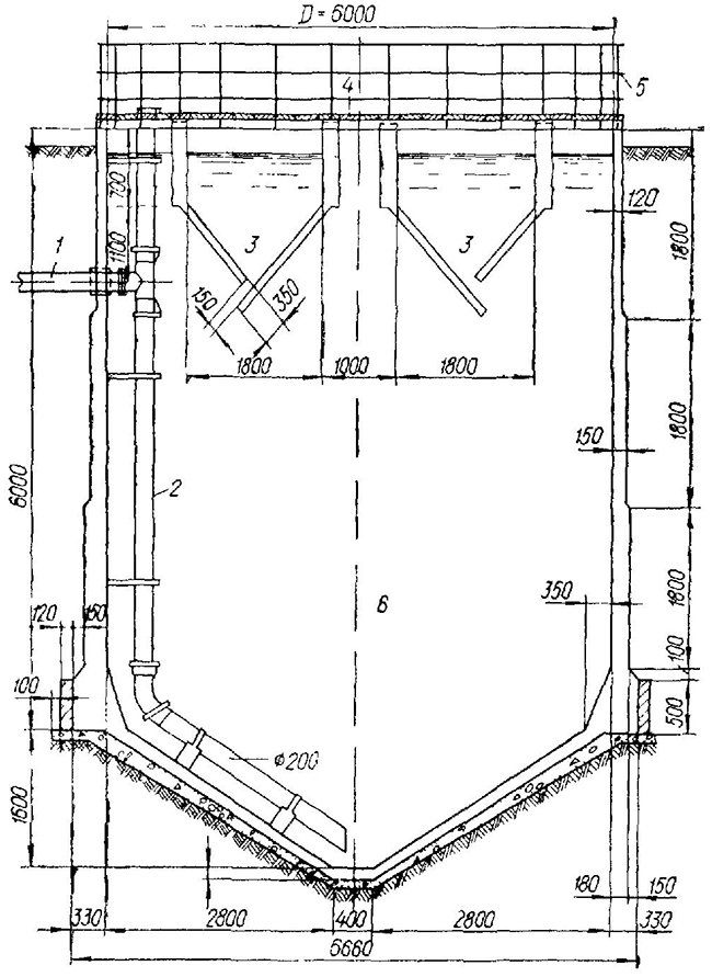 Одиночный двухъярусный отстойник из монолитного железобетона