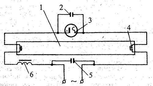 Схема люминесцентной лампы