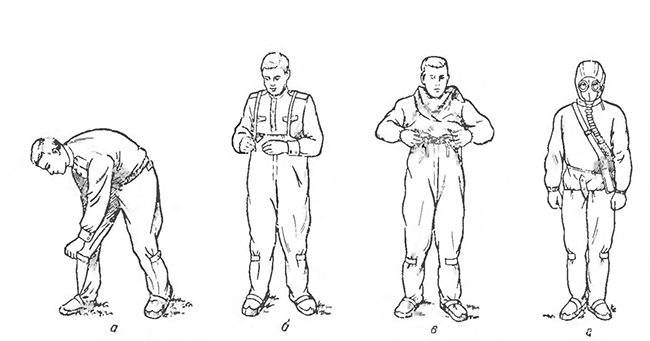 Приемы надевания легкого защитного костюма